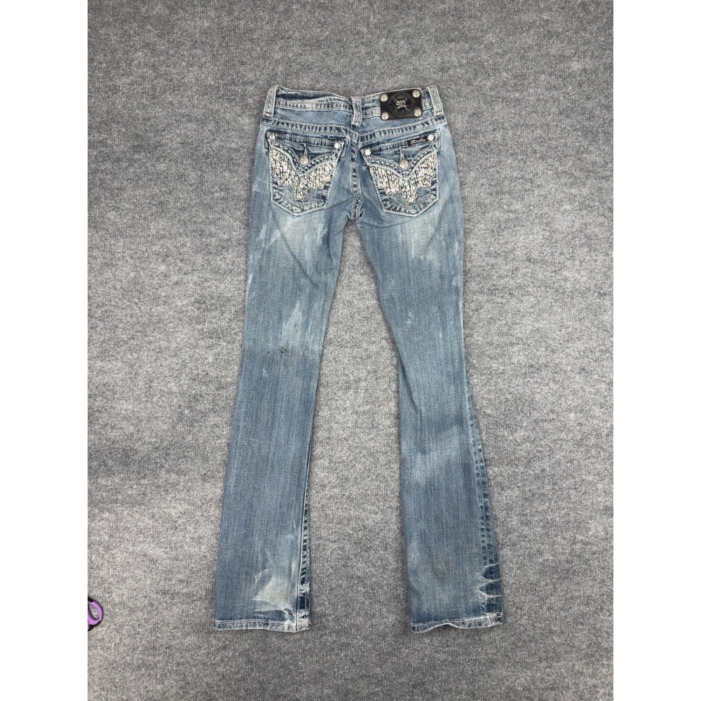 Miss Me Bootcut Jeans Women's 25 JW6207B Blue Embellished Flap Pocket Denim - Picture 2 of 16